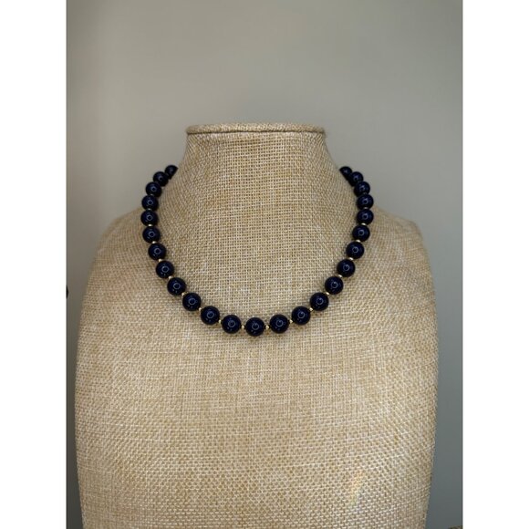 Monet Vintage Black Beaded Necklace With Gold-Tone Accents - Picture 6 of 9